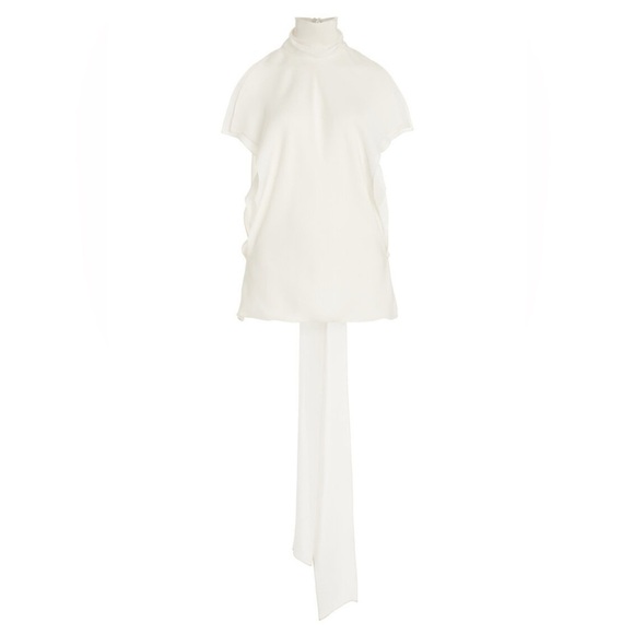 BRANDON MAXWELL The Ilana Layered 100% Silk Top in Ivory NWT - Picture 2 of 10